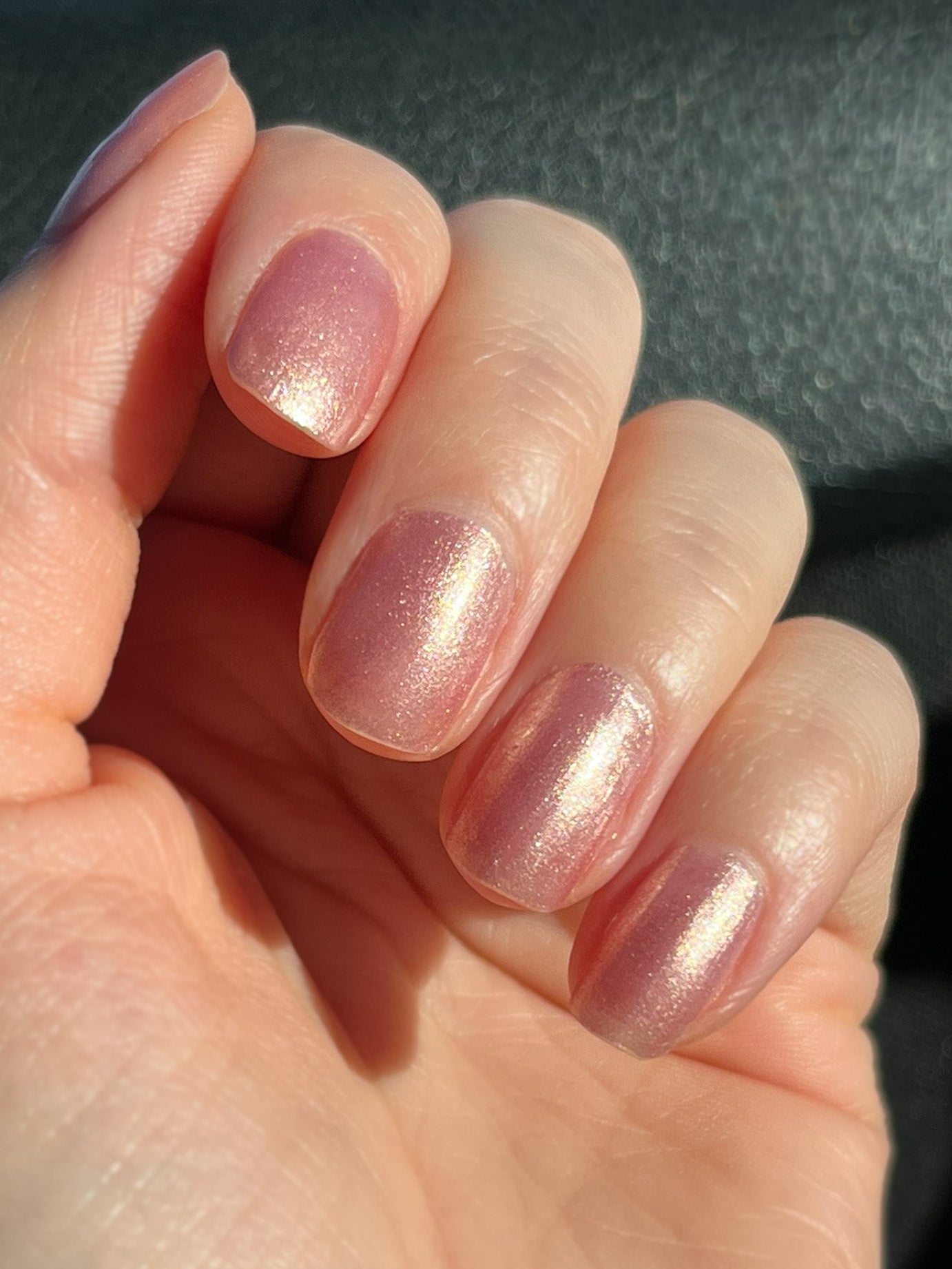 Champagne, Please rose gold nail polish swatched on nails