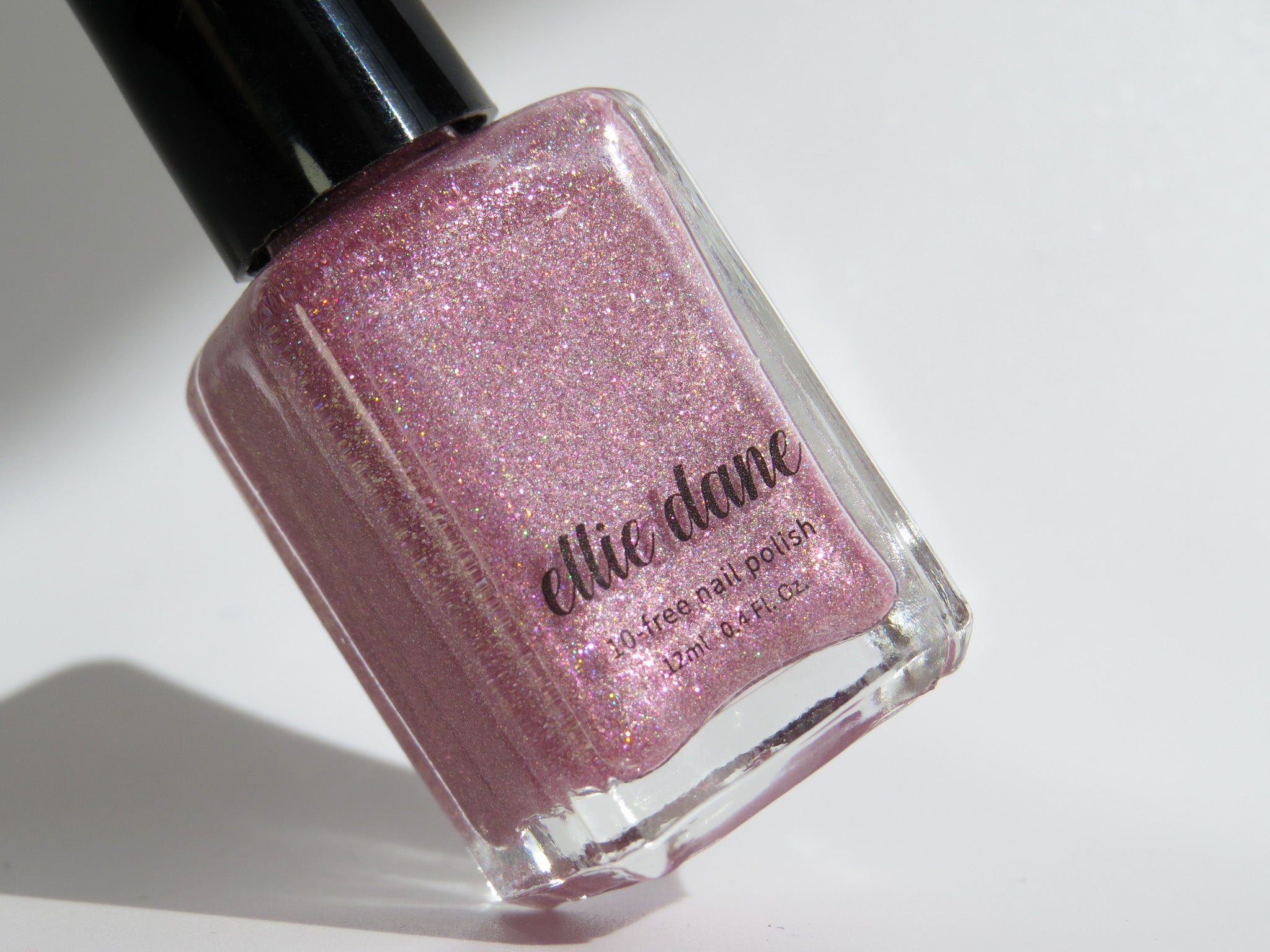 Rose Quartz side of holo pink nail polish bottle