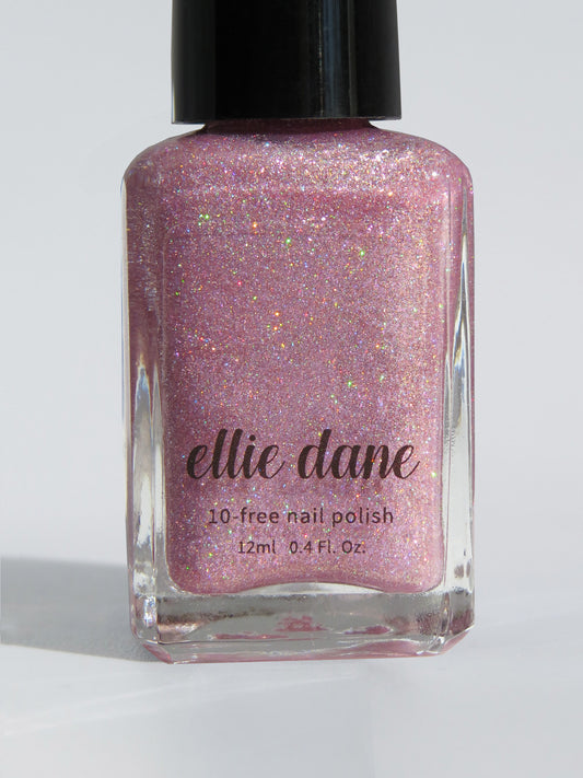 Rose Quartz holographic pink glitter nail polish bottle
