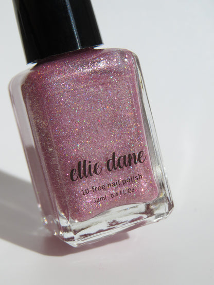 Rose Quartz shimmery pink holo nail polish bottle